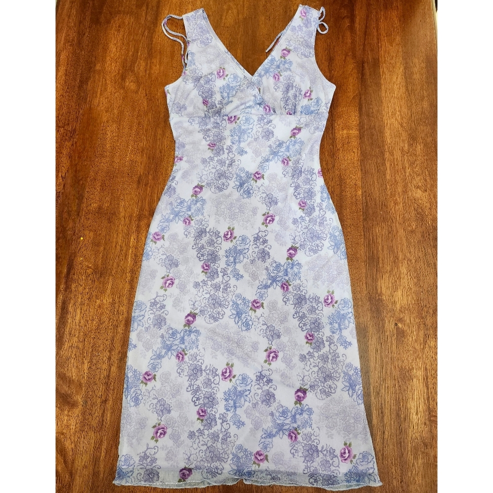 Vintage 90s Y2k Mess Overlay Floral Dress